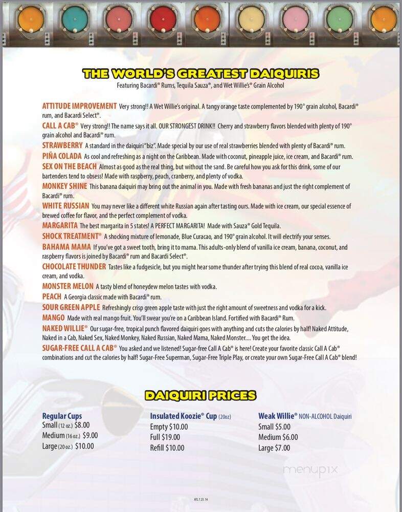 Wet Willie's - Atlanta, GA menu_pic