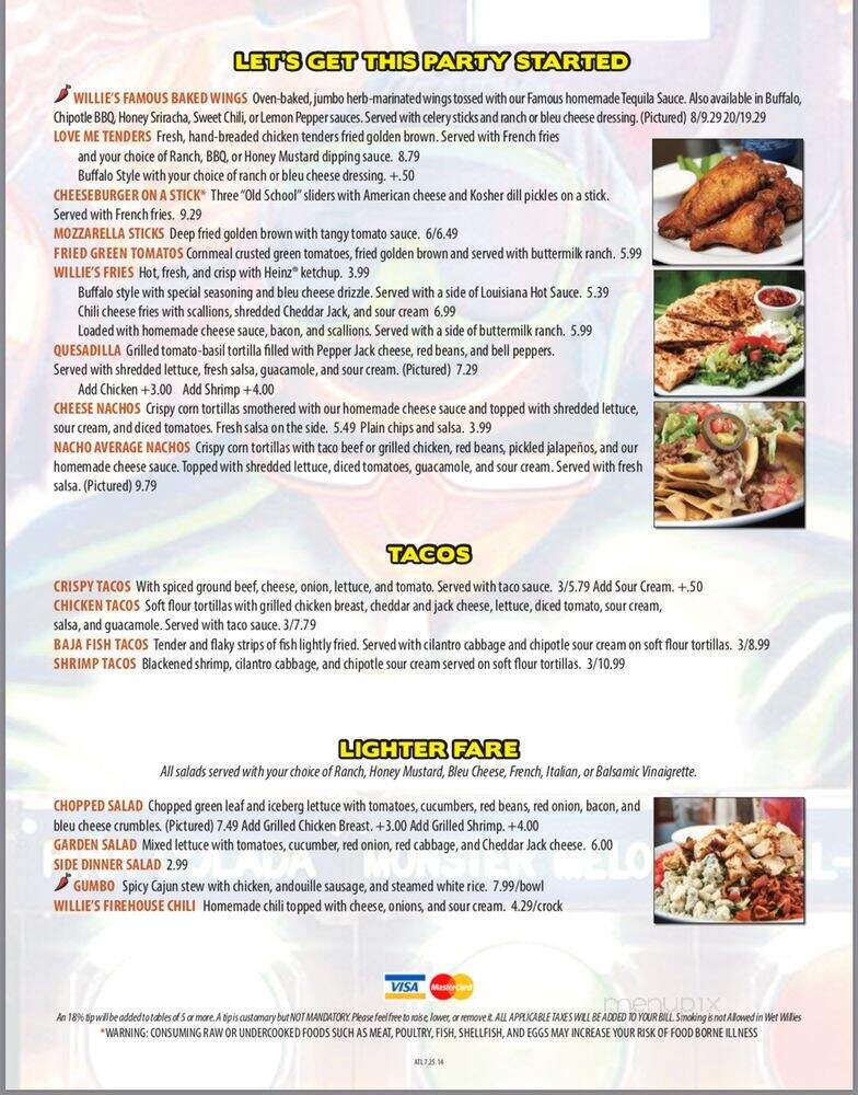Wet Willie's - Atlanta, GA menu_pic