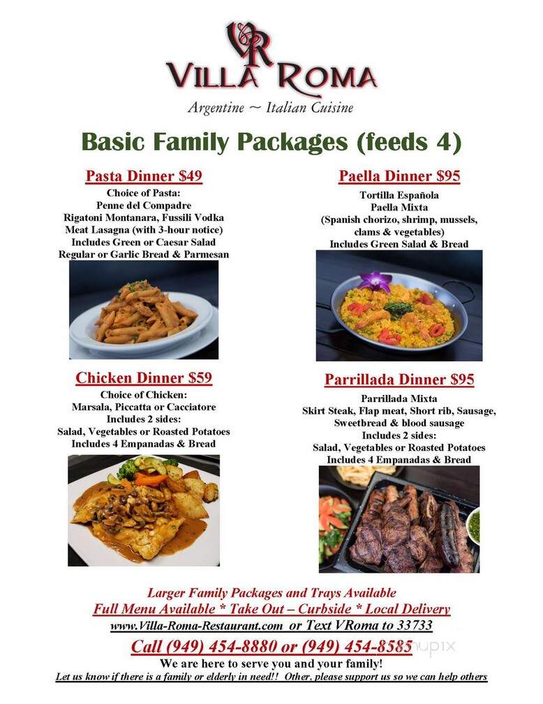 Villa Roma Ristorante - Laguna Hills, CA menu_pic