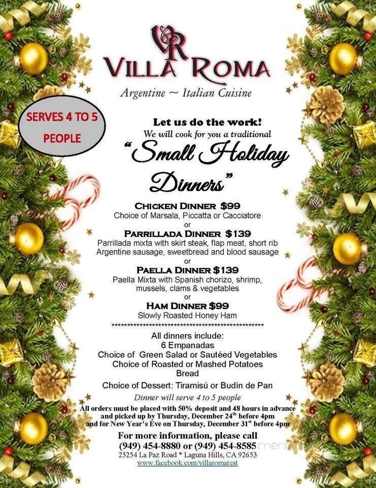 Villa Roma Ristorante - Laguna Hills, CA menu_pic