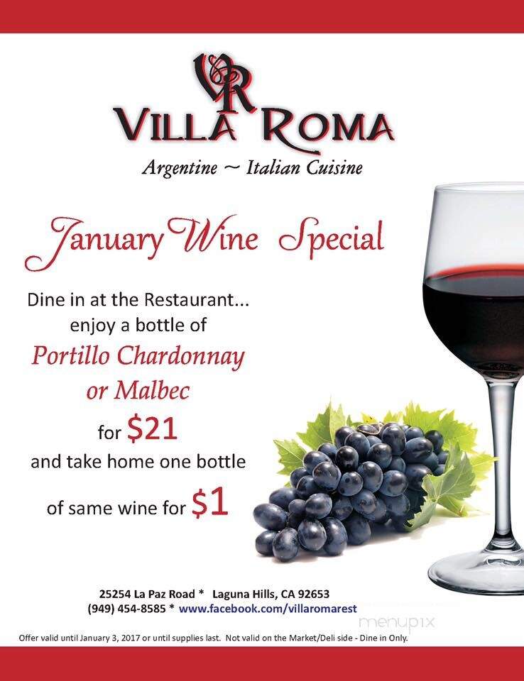 Villa Roma Ristorante - Laguna Hills, CA menu_pic