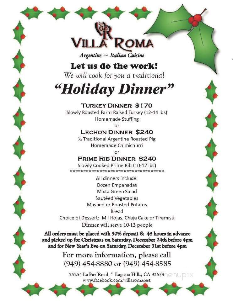 Villa Roma Ristorante - Laguna Hills, CA menu_pic