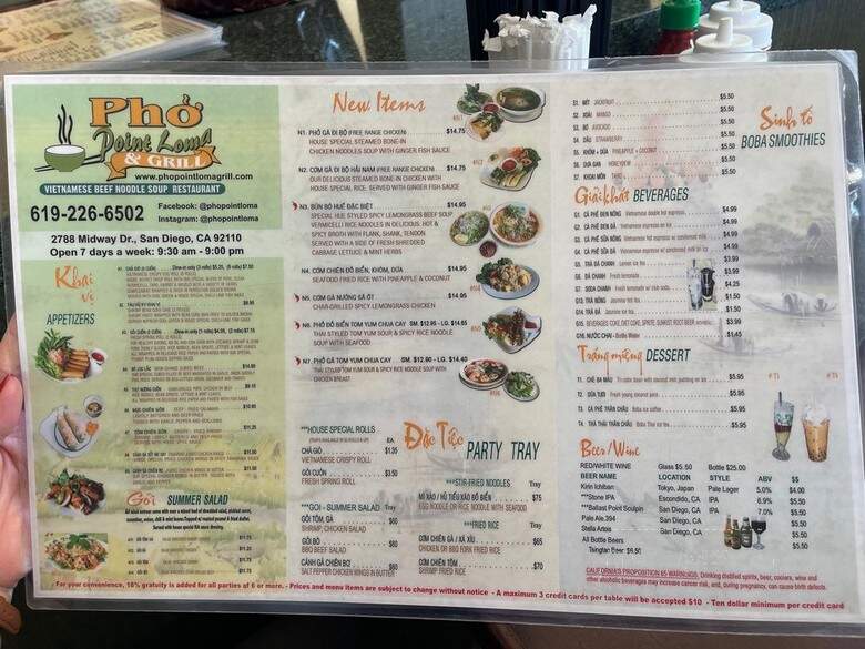 Pho Point Loma & Grill Restaurant - San Diego, CA menu_pic