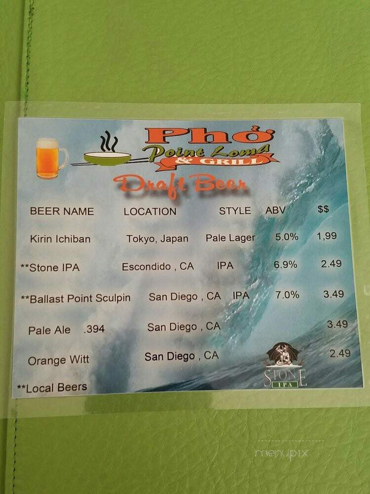 Pho Point Loma & Grill Restaurant - San Diego, CA menu_pic