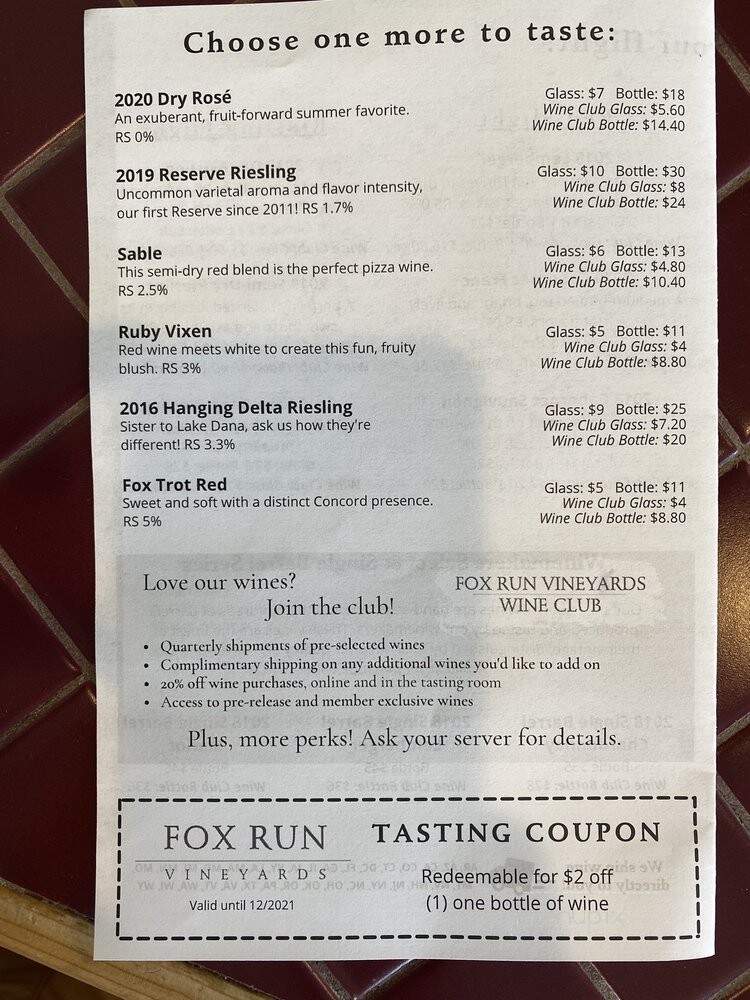 Cafe at Fox Run Vineyards - Penn Yan, NY menu_pic