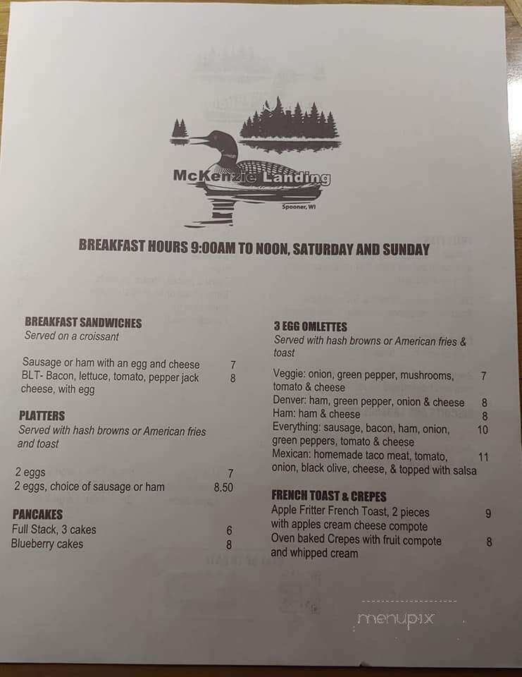 McKenzie Landing - Spooner, WI menu_pic