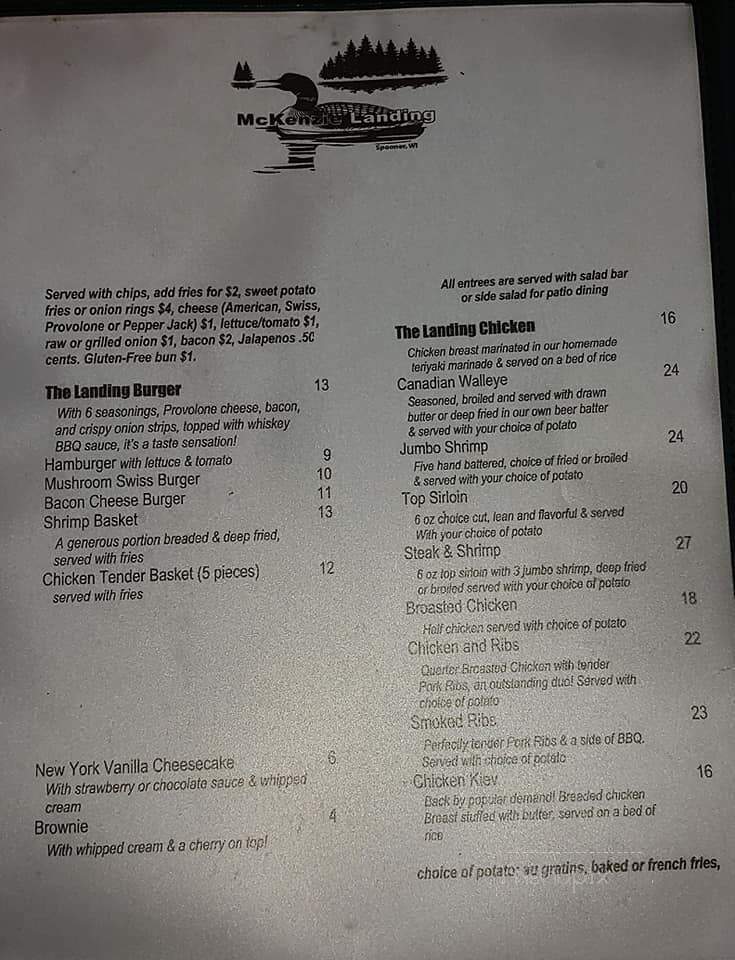 McKenzie Landing - Spooner, WI menu_pic