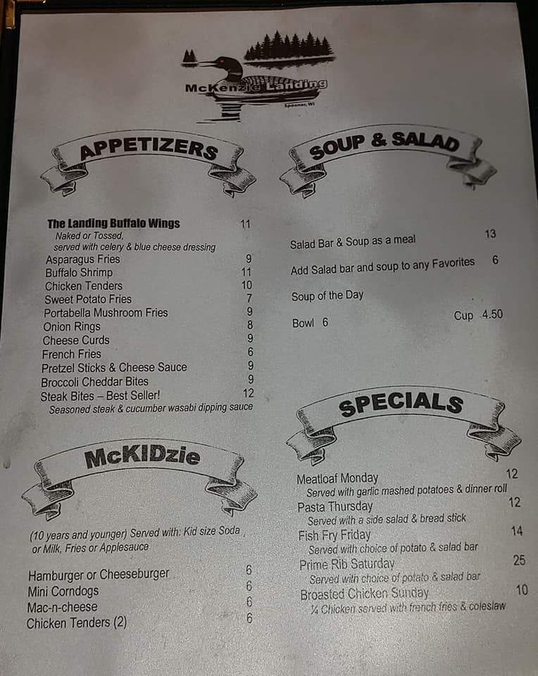 McKenzie Landing - Spooner, WI menu_pic