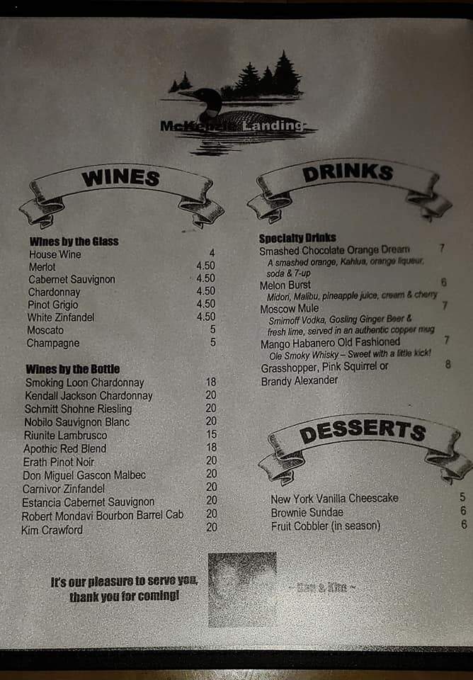 McKenzie Landing - Spooner, WI menu_pic