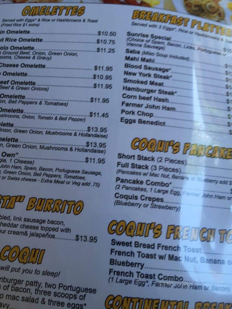 Coquis Hideaway - Hilo, HI menu_pic