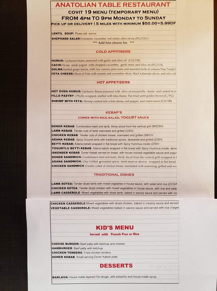Anatolian Table - Rocklin, CA menu_pic