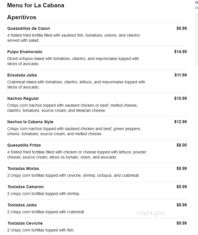 La Cabana - Wilmington, DE menu_pic