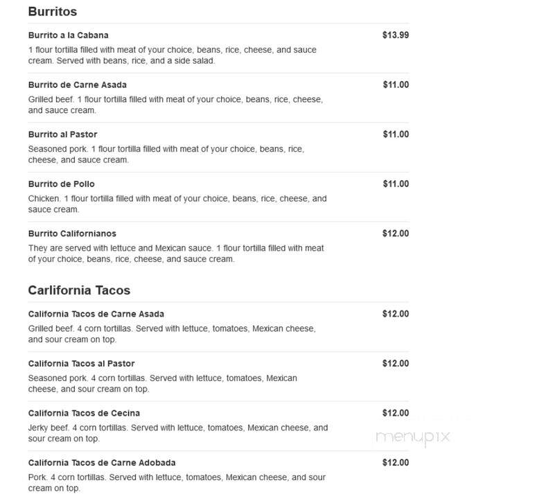 La Cabana - Wilmington, DE menu_pic