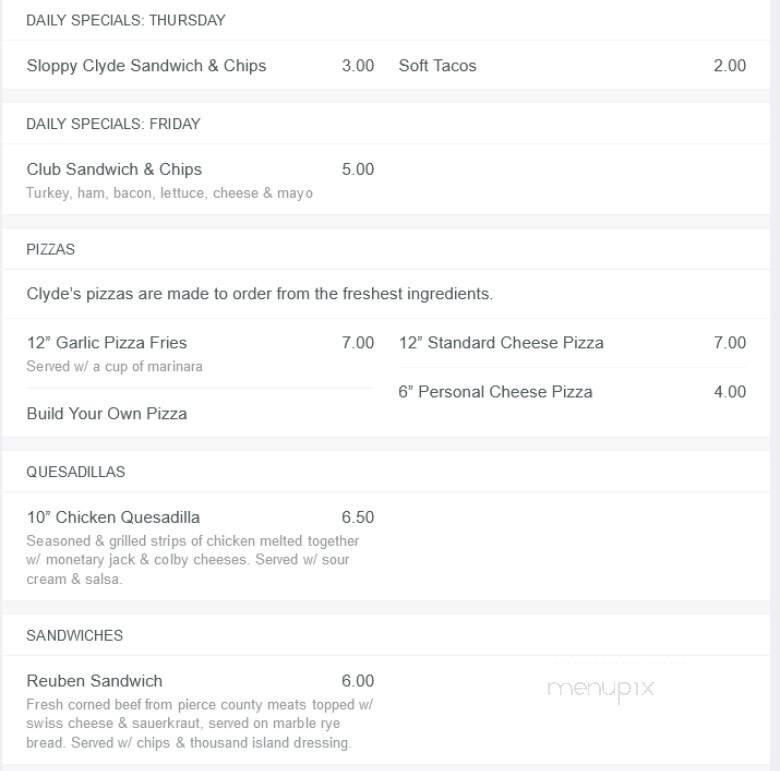 Clyde's Corner - Beldenville, WI menu_pic