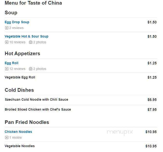 Taste of China - Charlottesville, VA menu_pic