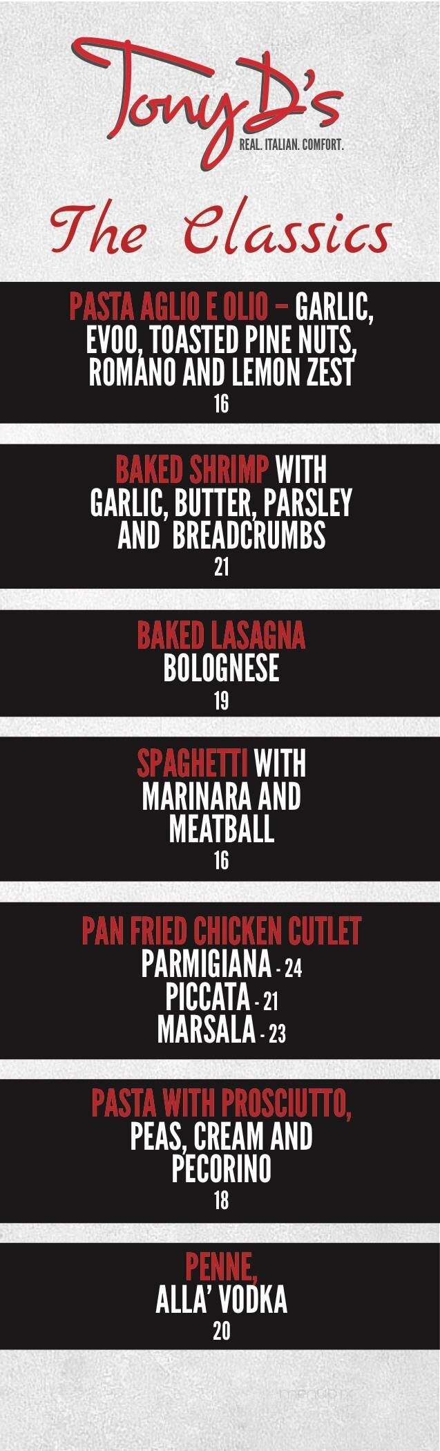Tony D's - Rochester, NY menu_pic