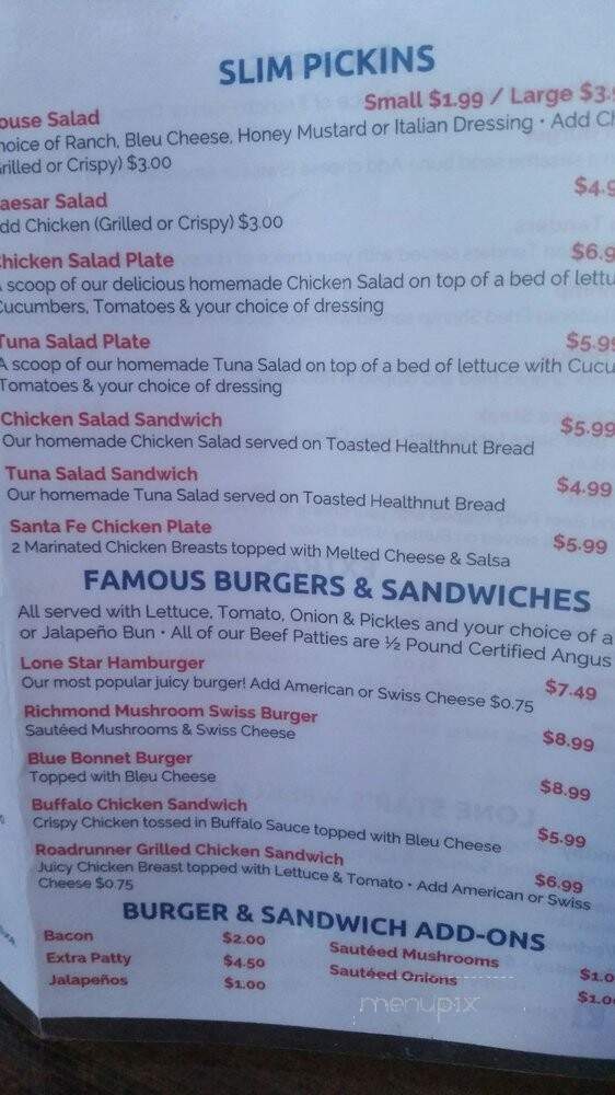 Lone Star Saloon - Richmond, TX menu_pic