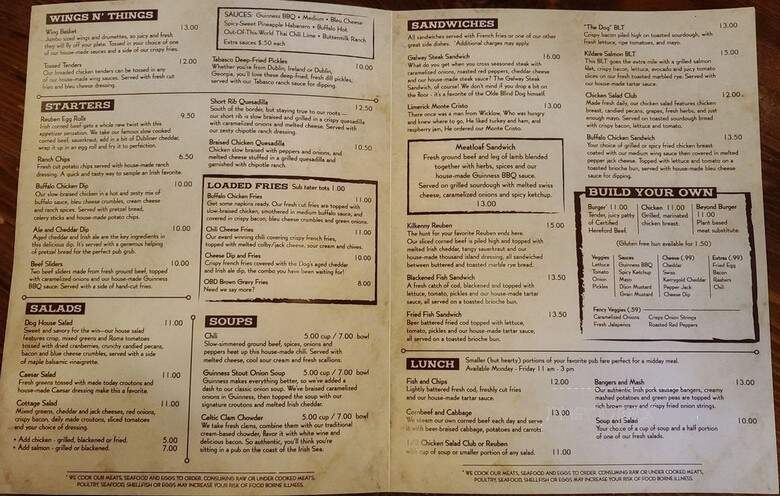 Olde Blind Dog Irish Pub - Milton, GA menu_pic