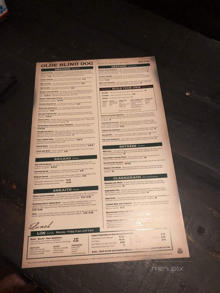 Olde Blind Dog Irish Pub - Milton, GA menu_pic
