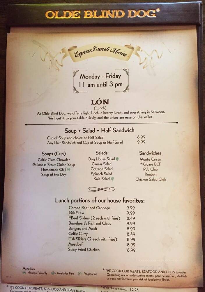 Olde Blind Dog Irish Pub - Milton, GA menu_pic