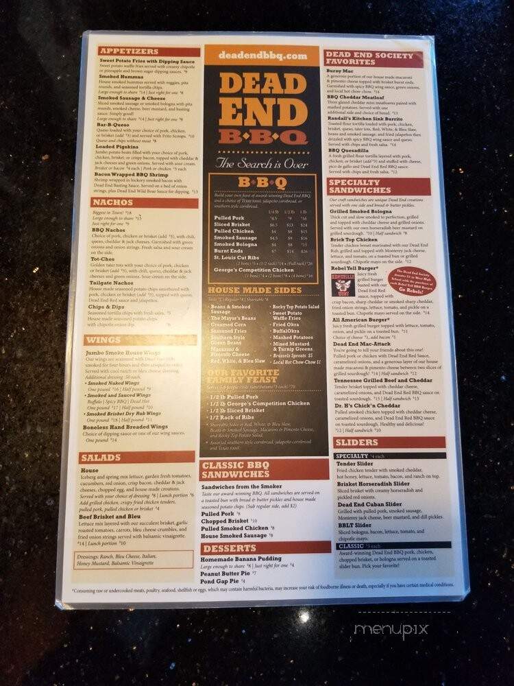Dead End BBQ - Knoxville, TN menu_pic