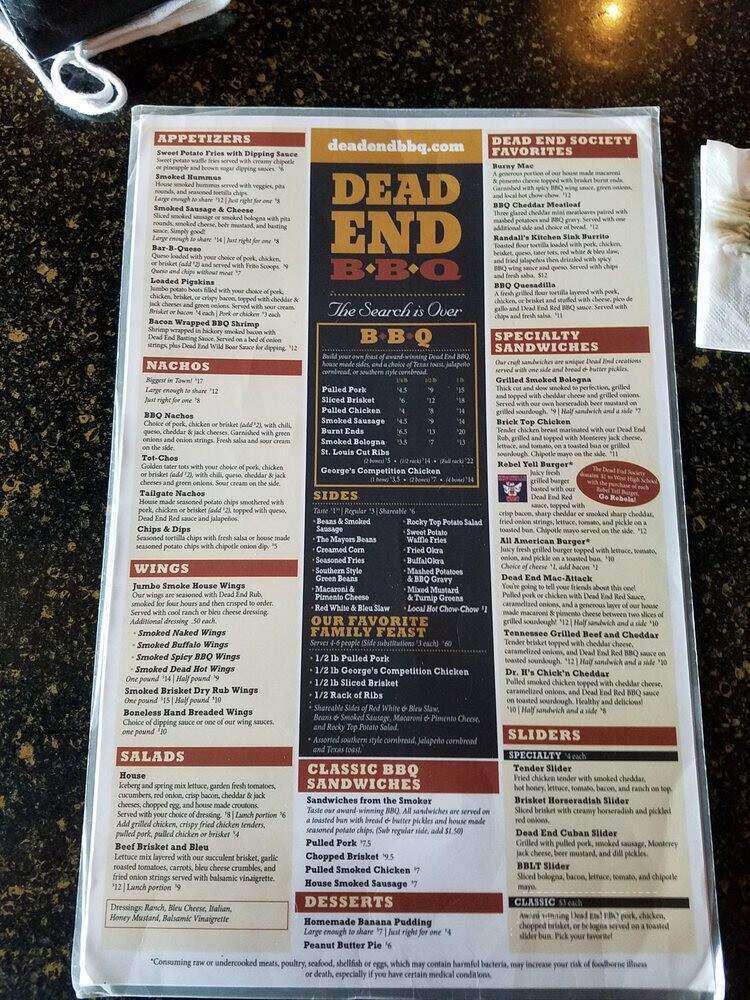 Dead End BBQ - Knoxville, TN menu_pic