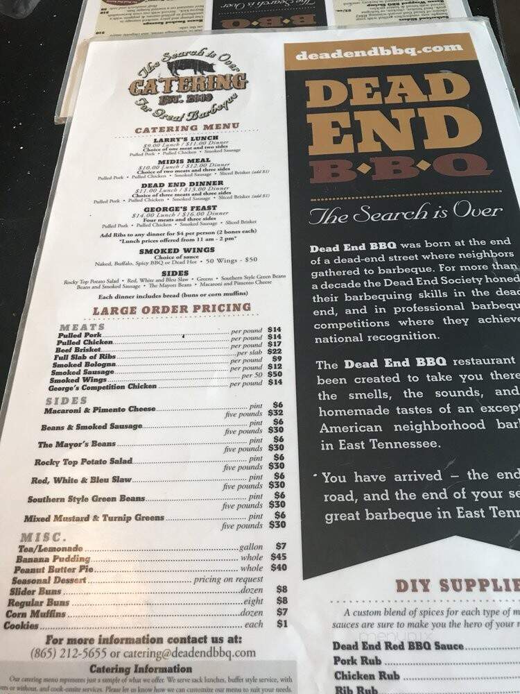 Dead End BBQ - Knoxville, TN menu_pic