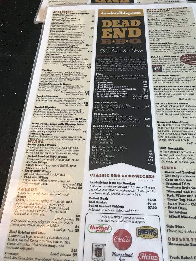 Dead End BBQ - Knoxville, TN menu_pic