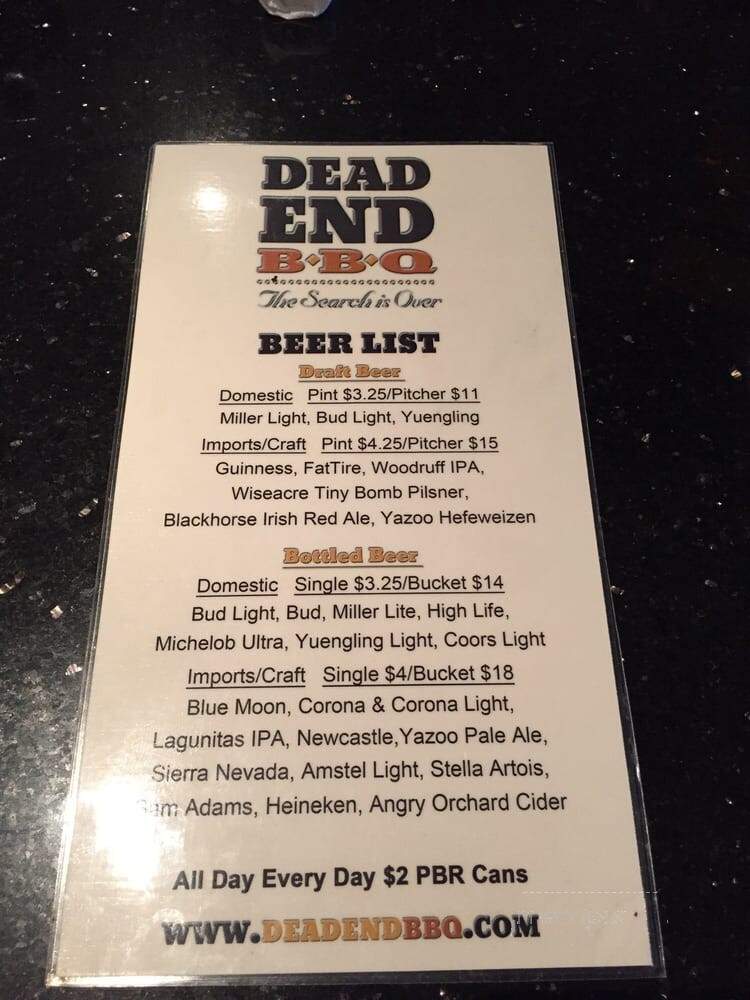 Dead End BBQ - Knoxville, TN menu_pic