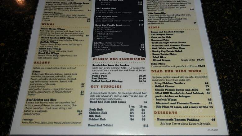 Dead End BBQ - Knoxville, TN menu_pic