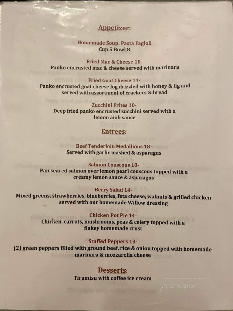 Willowbrook - Mendon, MA menu_pic
