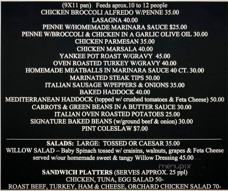 Willowbrook - Mendon, MA menu_pic