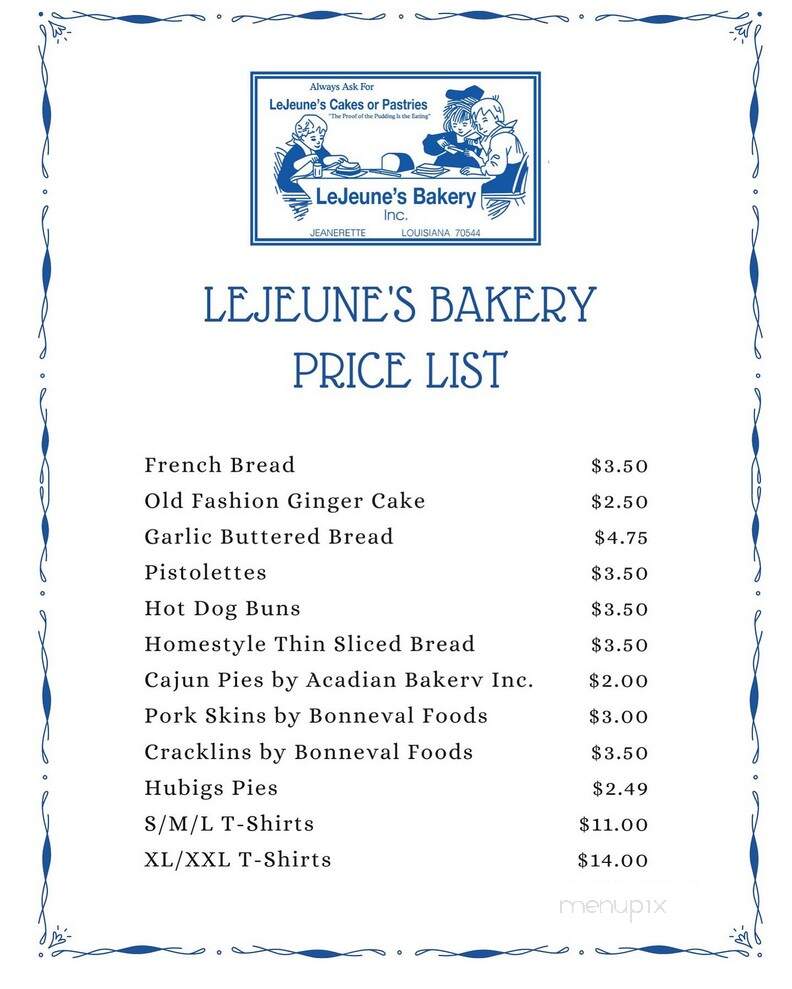 Lejeunes Bakery Incorporated - Jeanerette, LA menu_pic