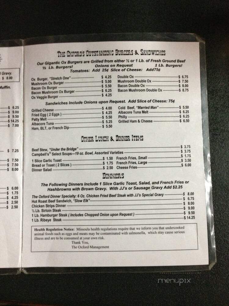 The Oxford - Missoula, MT menu_pic