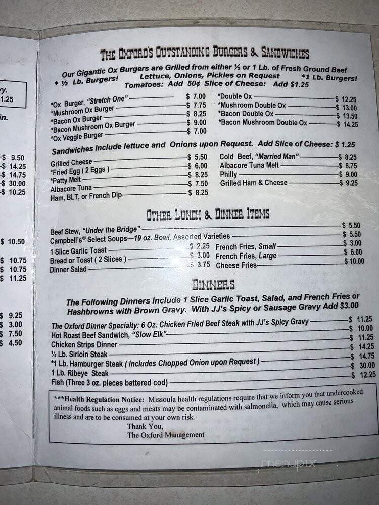 The Oxford - Missoula, MT menu_pic