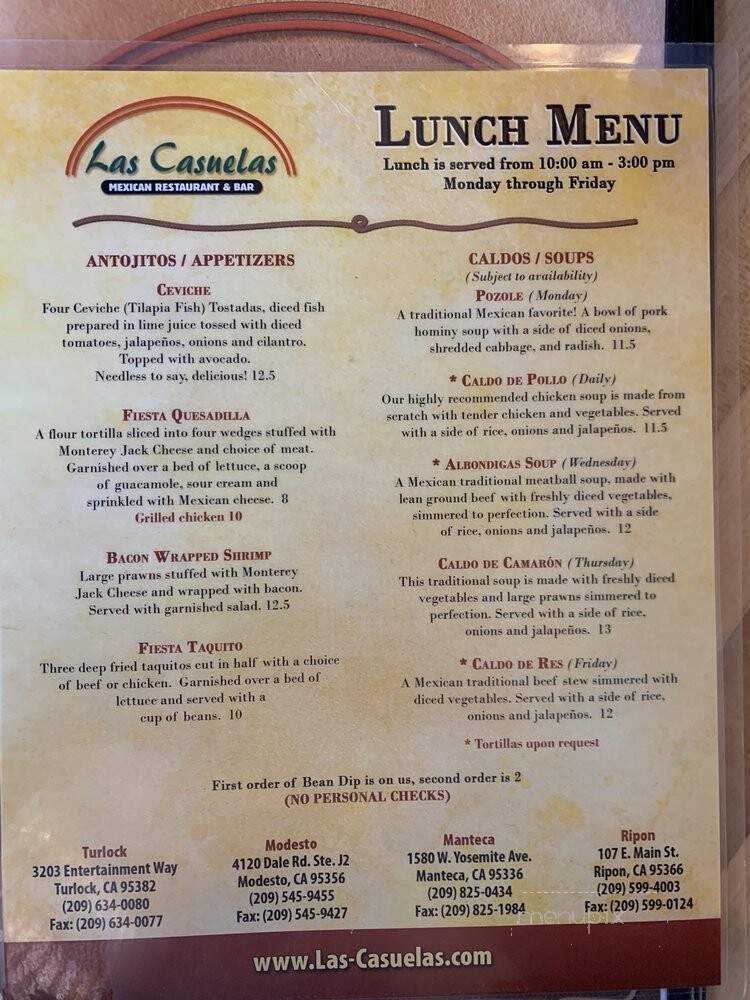 Las Casuelas - Modesto, CA menu_pic