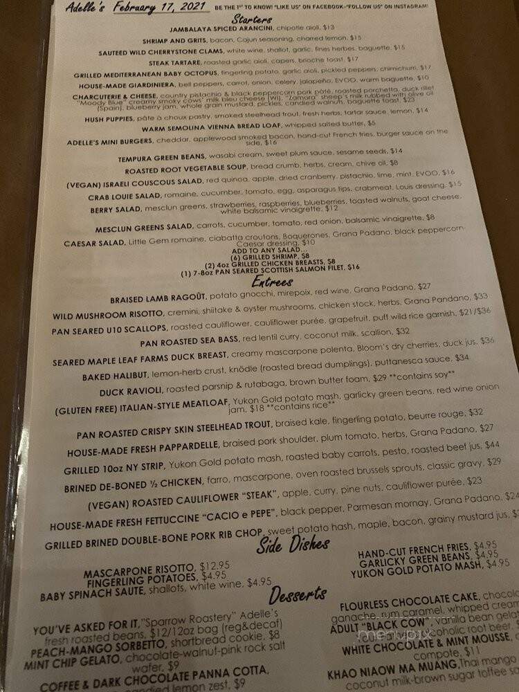 Adelle's Fine American Fare - Wheaton, IL menu_pic