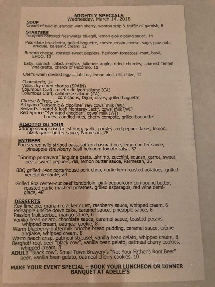 Adelle's Fine American Fare - Wheaton, IL menu_pic