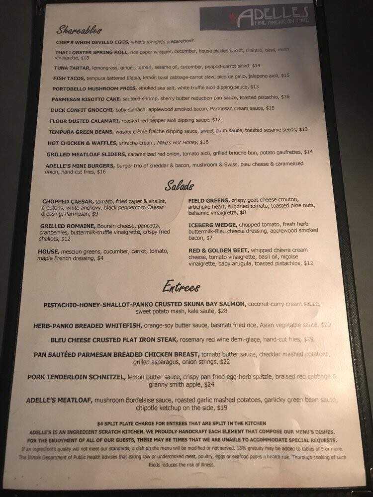 Adelle's Fine American Fare - Wheaton, IL menu_pic