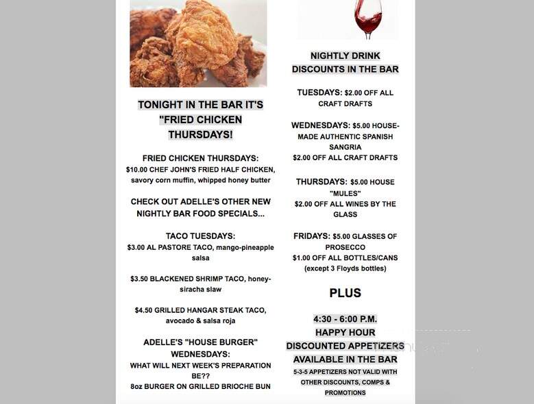 Adelle's Fine American Fare - Wheaton, IL menu_pic
