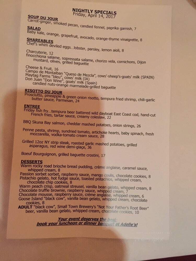 Adelle's Fine American Fare - Wheaton, IL menu_pic