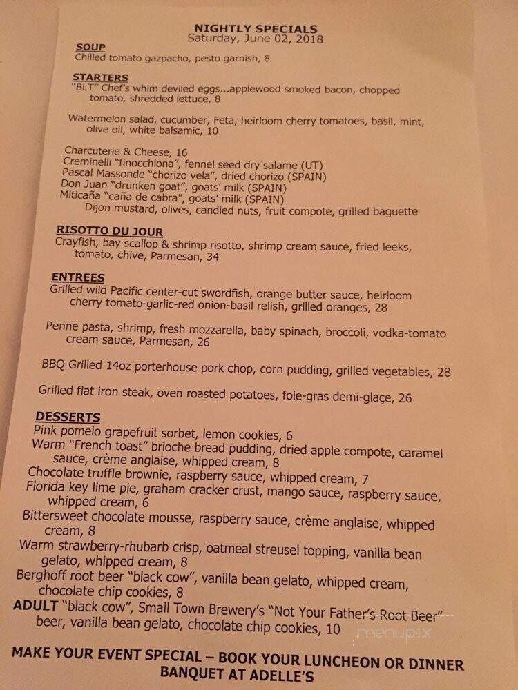 Adelle's Fine American Fare - Wheaton, IL menu_pic