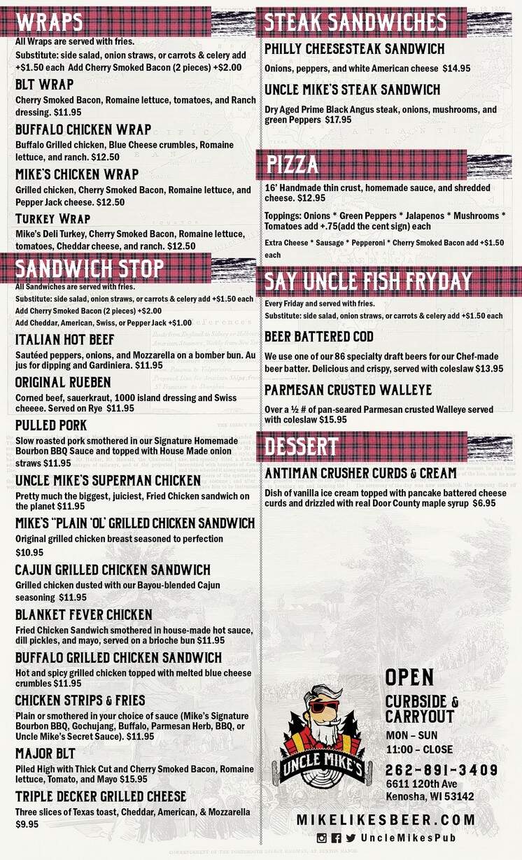 Uncle Mikes - Kenosha, WI menu_pic