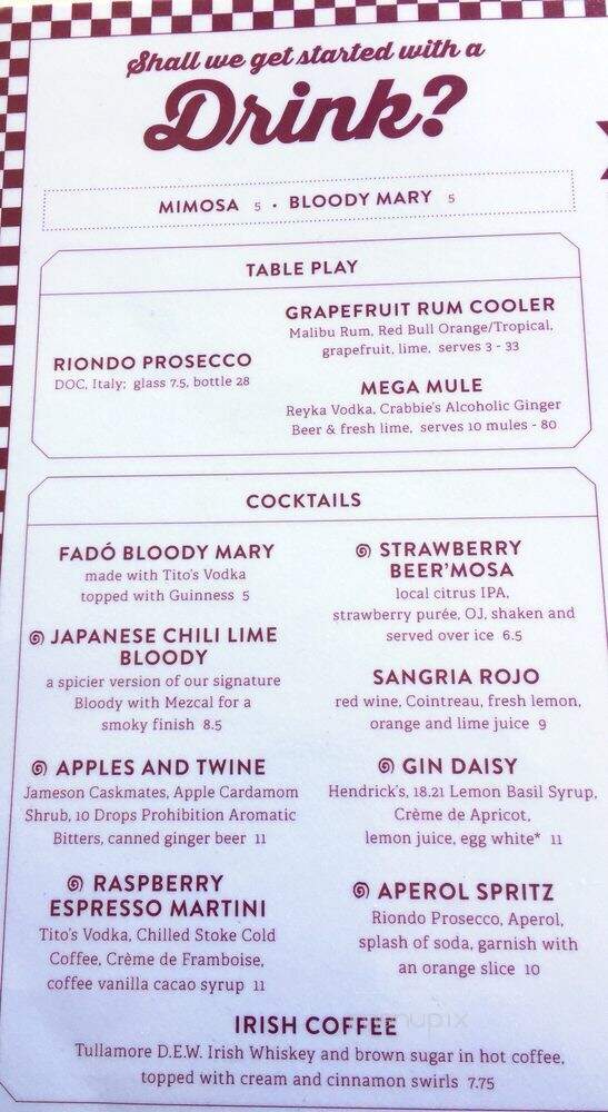 Fado Irish Pub and Restaurant - Columbus, OH menu_pic
