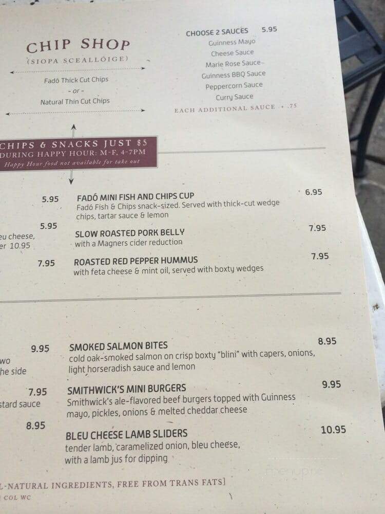 Fado Irish Pub and Restaurant - Columbus, OH menu_pic