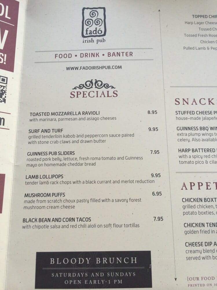 Fado Irish Pub and Restaurant - Columbus, OH menu_pic