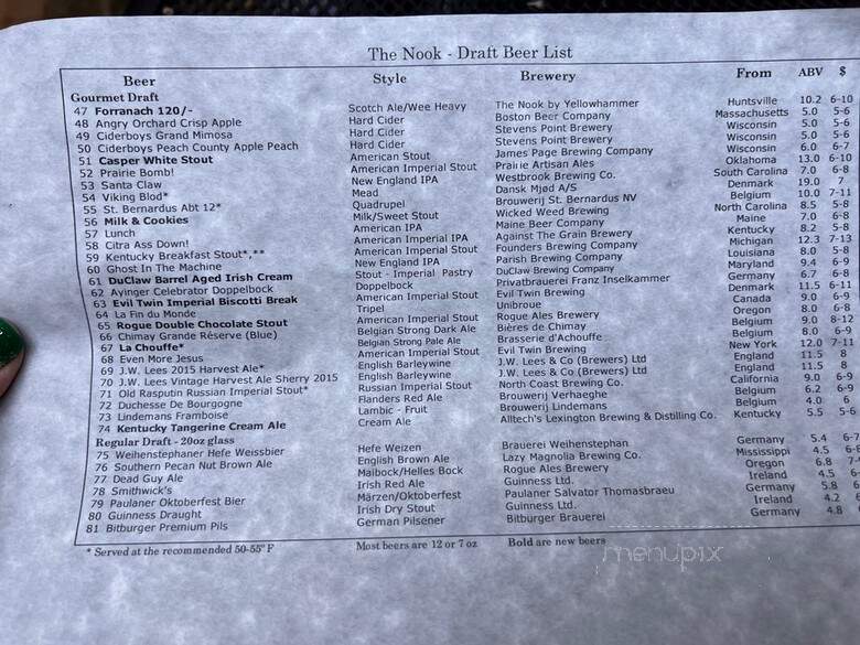 The Nook - Huntsville, AL menu_pic
