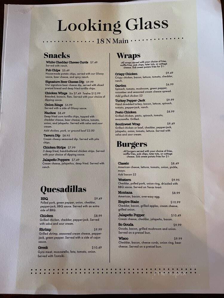 Looking Glass - Janesville, WI menu_pic