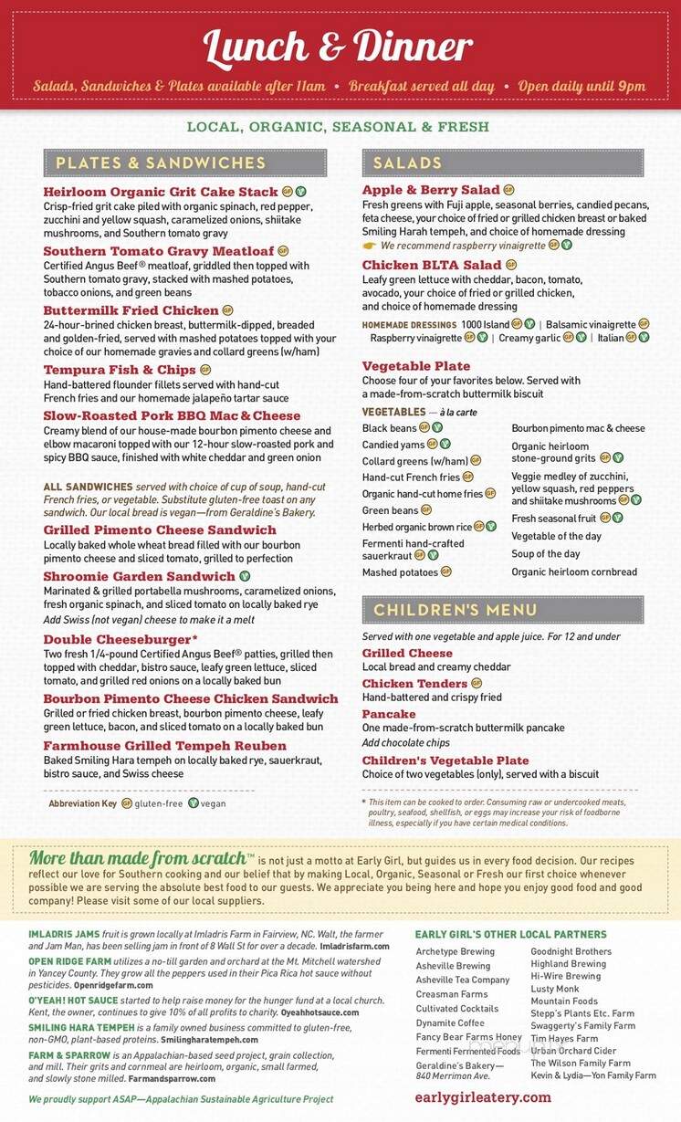 Early Girl Eatery - Asheville, NC menu_pic