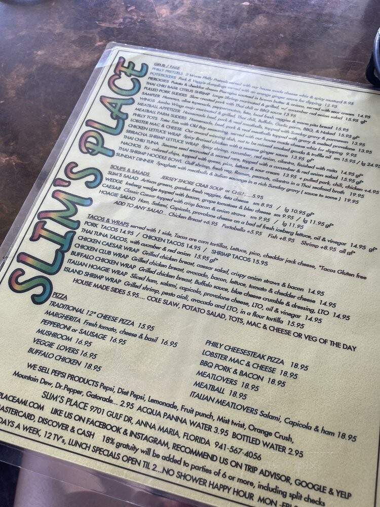 Slim's Place - Bradenton Beach, FL menu_pic